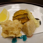 つる幸 - 鮑、白子、海老芋の天ぷら