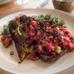 Tartine Manufactory - Steak tartare, pickled pole bean, cured egg, country bread