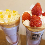 クレープリー チロル - ポットマム(1000円)と栃木県産とちおとめ イチゴショートケーキクレープ(1200円)