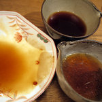 手打そば 乃田 - お汁の比較