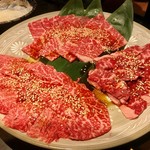 Nikubanzai - タレでいただくカルビとロースとハラミ　　　　　　　　これぞ焼肉って感じのお肉たち