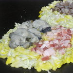 生地を焼いてタコ&イカ、豚＆カキをライドオーーン