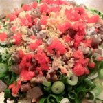 おうさか苑 - 「ねぎ焼き」（焼いている途中）：大阪から直送している青ねぎがたっぷり！