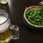 昭和レトロな温泉銭湯 玉川温泉 - ビールで乾杯！枝豆も大盛り！