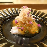 虎白 - ヒラメのあん肝和えに橙のゼリー