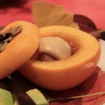 にくの匠 三芳 - お口直し：柿と洋梨、ゴマのペースト