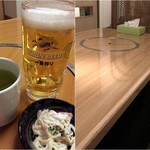 やき鳥 - 生ビール450円/ホット緑茶200円