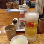 串鳥 - ビールとサービスの大根おろし＆スープ