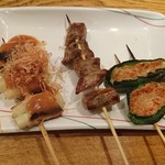 Kushidori - 姫竹の豚巻き、イベリコ豚の中落ち、ピーマン肉詰め