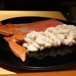 みえ田 - ◆ズワイガニとタチ（鱈の白子）のしゃぶしゃぶ。 上質なタチだと見るだけでわかりますね。白子好きとしては堪りませんワ。