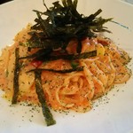 カフェ エルミタージュ - 2017.4① 明太子・キャベツ・海老のクリームソースパスタ♪ ※パスタランチ(サラダ・バケット・ドリンク付) ￥950