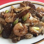 中国料理　王味 - 小エビとモンゴイカとキノコの炒め 定食 880円