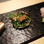 山形座 瀧波 - 曽井のあらい・藻屑がに(川蟹、上海蟹みたいな蟹です)・しおびき寿司(米沢伝統)今夜はシャリの代わりに蕪をサンド♪