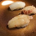 鮨処 みや - 赤いか   真鯛昆布じめ   ボタン海老昆布じめ