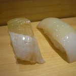 弁天山美家古寿司 - ヒラメ昆布締め／スミイカ