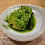 自然派中華 クイジン - 前菜　焼茄子と皮蛋 葱ソース