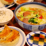 一圓 - 井の頭セットA（醤油ラーメン、ジャンボ餃子２つ、ライス、キムチ）９３０円