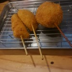 串カツ田中 - 串揚げ(ニンニク・薩摩芋・煮玉子)