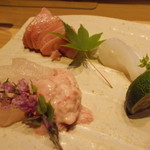 喜助 - カワハギ肝和え・大トロ・アオリイカ