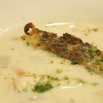 レストラン　ボスコ - （２日目スープ）石垣冬瓜・八重山野菜のチャウダー　タマン（フエフキダイ）添え