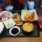 魚がし食堂 - お刺身と牡蠣フライ定食