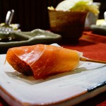 串かつ あーぼん - エリンギとバジルチーズ生ハム乗せ