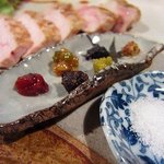 きはるの胡麻鯖や - 梅肉ポークのグリル用の梅肉、マスタード、肉味噌、柚子胡椒etc