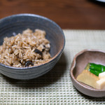 かたつむり - 2017.11 香茸ご飯、香の物（キュウリ、山芋、沢庵）