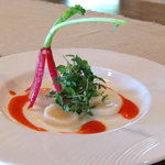 レストラン土手 - ＜5月＞ホタテのいちごソース、ロングスカーレットほか