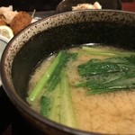 チカノミ - 【本日のお味噌汁】厚揚げ・大根・しめじ・ごぼう・えのき・ひらたけ・せり。