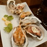 SHUCKER’S - 生牡蠣、生牡蠣のサルサソースのせ、生牡蠣の生ハムのせ