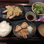 福の花 - 本日のおすすめランチ 豚トロ焼きネギ塩タレ＋鶏のから揚げおろしポン酢