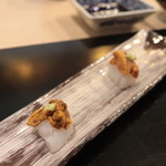 味あら井 - 杵築の雲丹と北海道の雲丹食べ比べと大分のアオリイカ２日寝かし