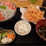 ごはん屋さくら - 二色丼＋かき揚げ単品