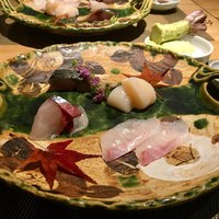 輪久 - お造り(ほたて、石鯛、シマアジ、しめ鯖)