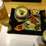 玉之湯 - 2日目：前菜と蒸し物(チーズ茶碗蒸し)