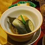 玉之湯 - 1日目：蒸し物(秋刀魚有馬煮・秋茄子と瓜の揚浸しなど)