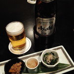 Washoku Shinagawa - 酒菜3種とスーパードライ