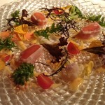 フィオッキ - パンチェッタを巻いた信州鱒のコンフィ　胡桃オイルとフランボワーズヴィネガーのマイオネーゼ