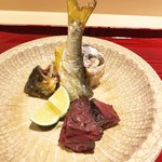 銀座 しのはら - 琵琶湖の子持ち鮎、 鹿肉