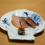 竹千代 - へしこの味噌漬けと熟成唐墨の食べ比べ