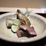 銀座 しのはら - 焼物　子持ち鮎塩焼き　蝦夷鹿タレ焼き