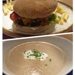 H4 Hotel Leipzig - ジャンボバーガーとマッシュルームスープ