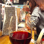 イタリアンバール ミーオ - この夜はコップのフチ子で遊んでいた。ワイングラスも向こうに、草鍋屋のママが写っている。