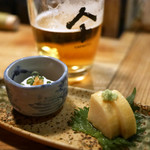 ヤマト - お通し 白子の豆腐と長芋のたまり漬け