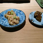 匠 進吾 - おつまみで白子の醤油漬け、つぶ貝の肝は炙って七味