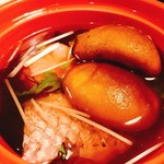 出雲・玉造温泉 佳翠苑 皆美 - 小鍋 　出雲恵比寿　大黒　縁起仕立て 　十六島岩海苔 　鯛、海老餅、野菜いろいろ