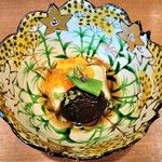 チュルっとして美味しい『柚子胡麻豆腐の雲丹といくらがけ』～♪(*￣∇￣)ﾉ