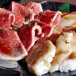 焼肉処いっとう - 「和牛カルビと牛ホルモンランチ」のメイン（肉大盛）