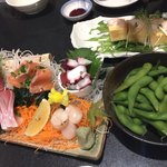 全席個室居酒屋 竹取御殿 - お刺身、卵焼き、枝豆